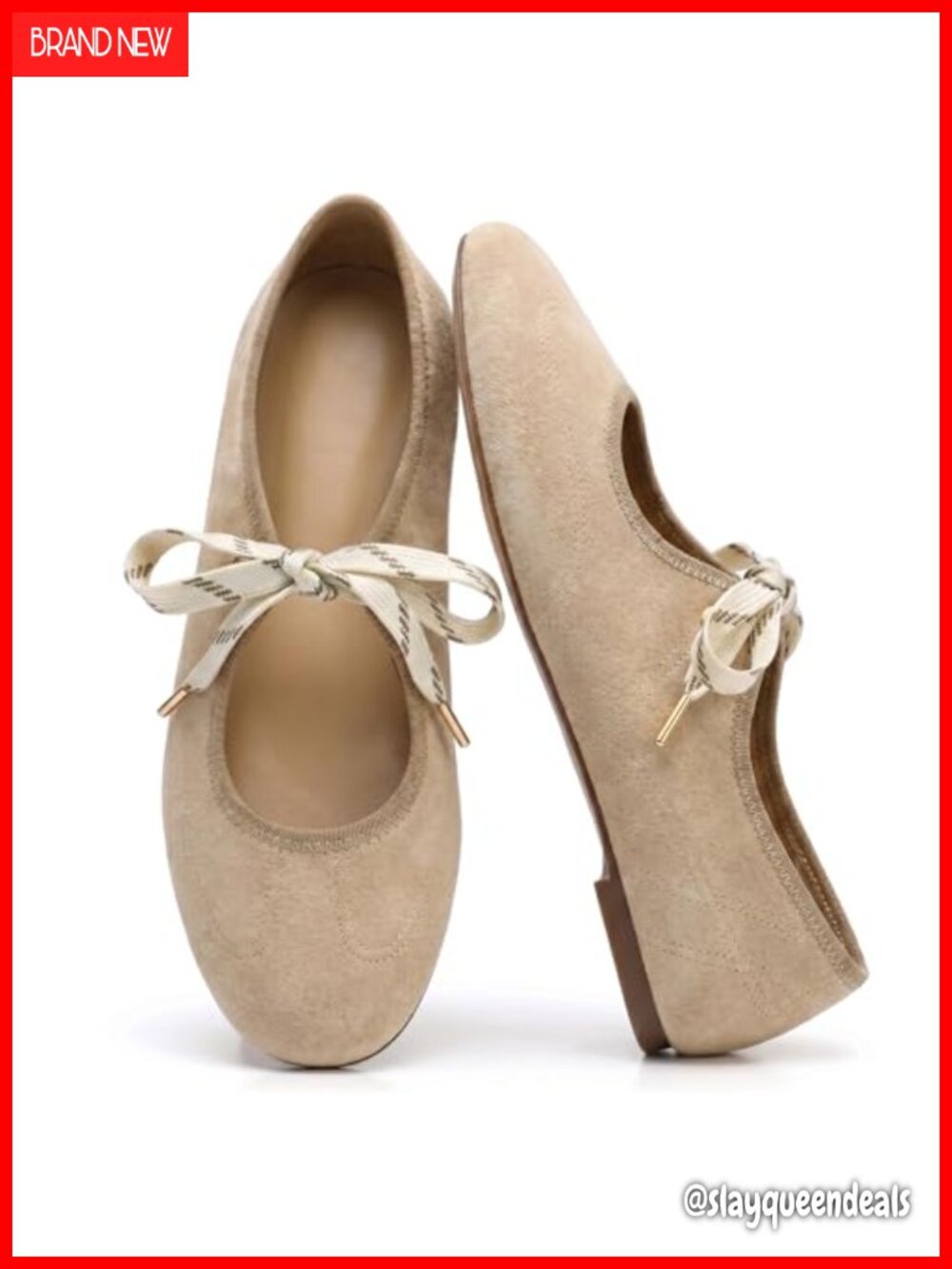 Lace Up Ballet Flats Round Toe Mary Jane Ballerina Faux Suede